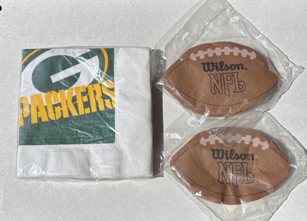 Vtg Hallmark NFL Football Shaped Napkins 2 Pkgs & 1 Pkg Green Bay Packers 1997